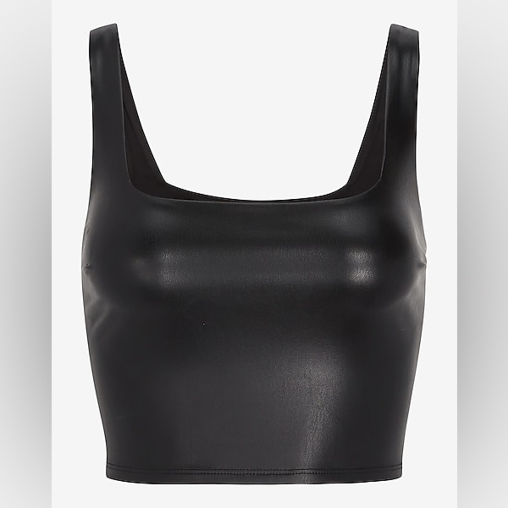 Express Body Contour Faux Leather Square Neck Cropped Tank